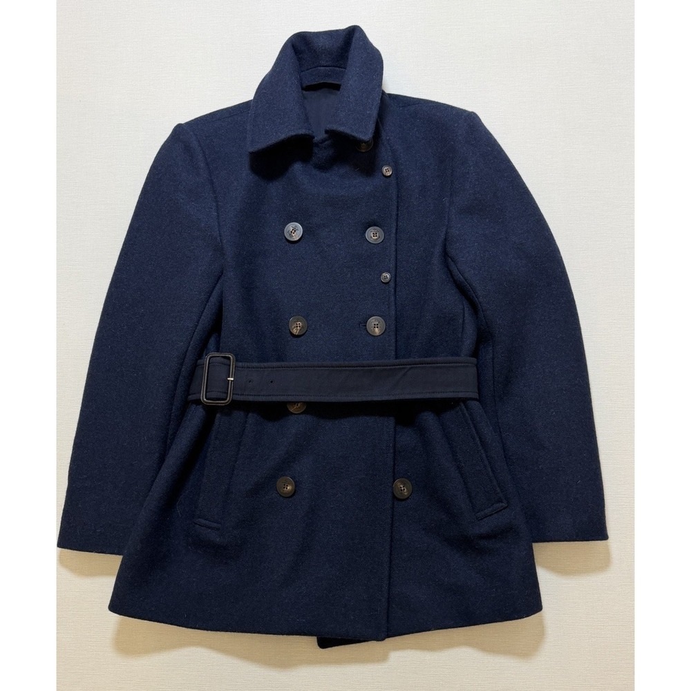 Kent & Curwen David Beckham Navy Wool PeaCoat Size S Double Breasted Belted Sail